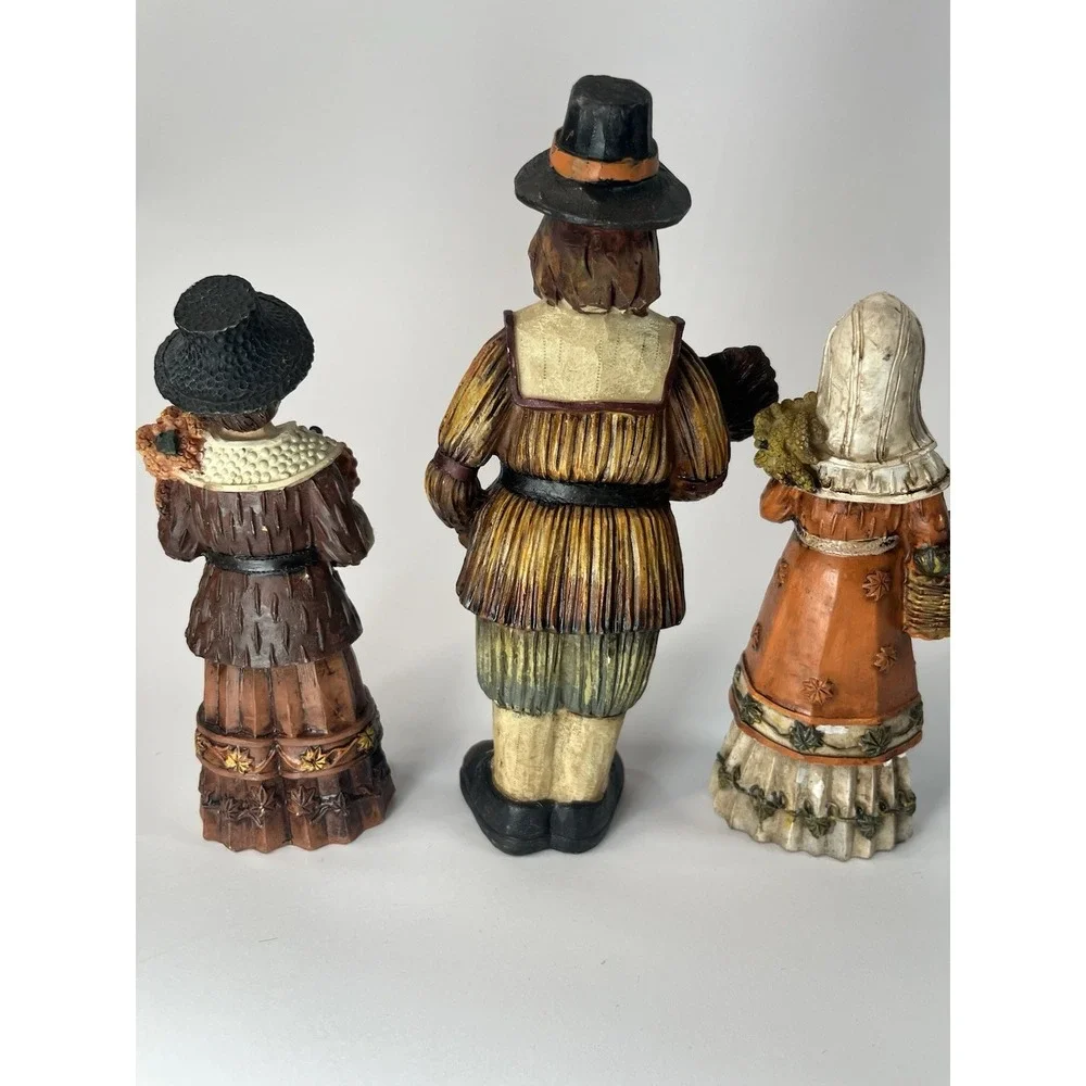 Vintage Pilgrim Figurines Set of 3 Thanksgiving Fall Decor Resin & Pumpkin